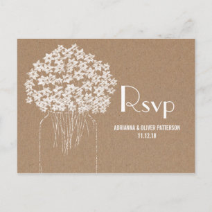 Rustic Kraft Brown Paper Blume Hochzeit RSVP Einladungspostkarte
