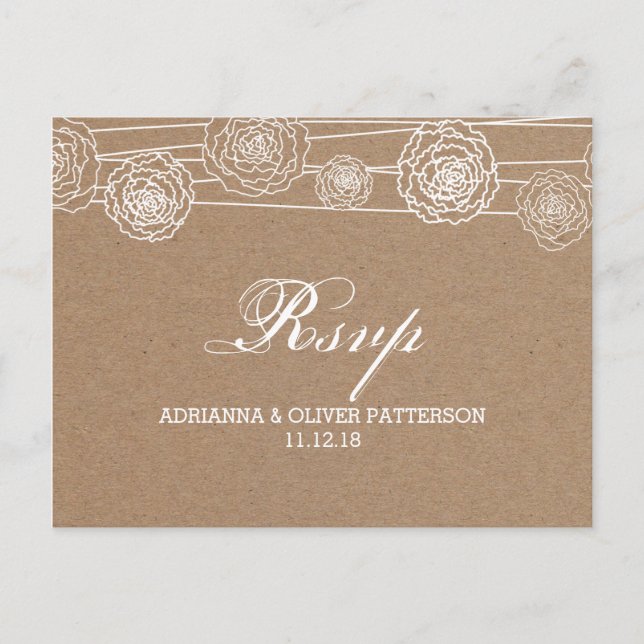 Rustic Kraft Brown Paper Blume Hochzeit RSVP Einladungspostkarte (Vorderseite)