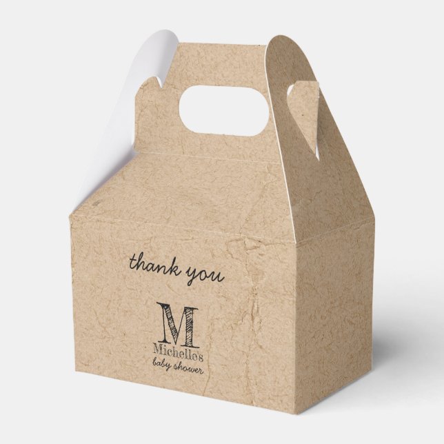 Rustic Kraft Brown Paper Look Monogram Baby Dusche Geschenkschachtel (Vorderseite)
