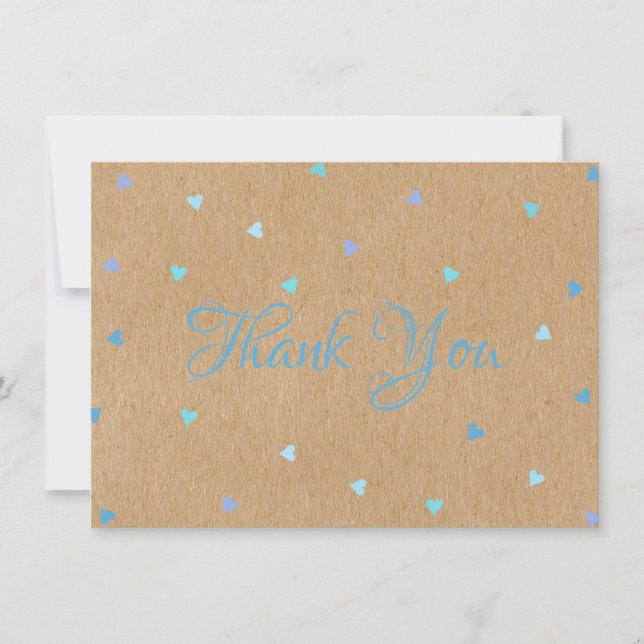 Rustic Kraft Cœurs Bleus Écriture Merci (Devant)