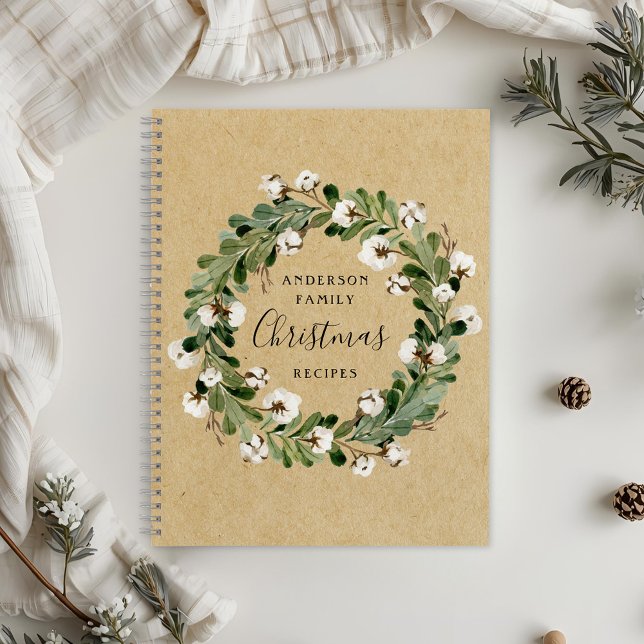 Rustic Kraft Cotton Wreath Weihnachtsfamilie Rezep Notizbuch (Von Creator hochgeladen)