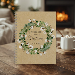 Rustic Kraft Cotton Wreath Weihnachtsfamilie Rezep Notizbuch