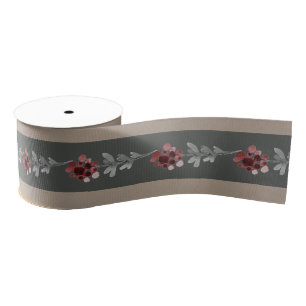 Rustic Kraft dick Grau Centre Stripe floral 3" Ripsband