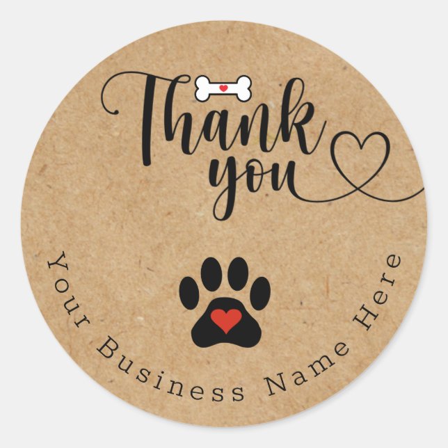 Rustic kraft - Dog Paw Custom Danke Stickers (Vorderseite)