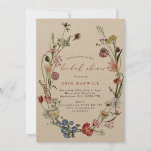 Rustic Kraft Dutch Floral Wreath Brautparty Einladung