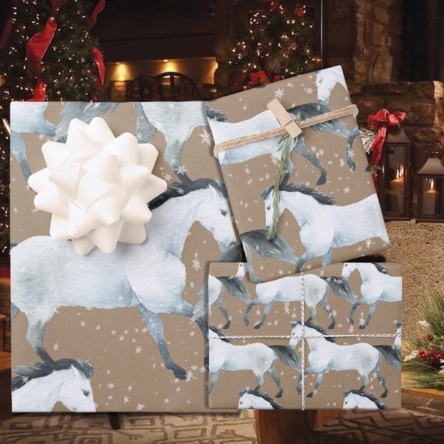 Rustic Kraft Elegant Snowy White Horse Geschenkpapier Set (Von Creator hochgeladen)