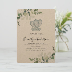 Rustic Kraft Elephant Eucalyptus Baby Dusche Einladung