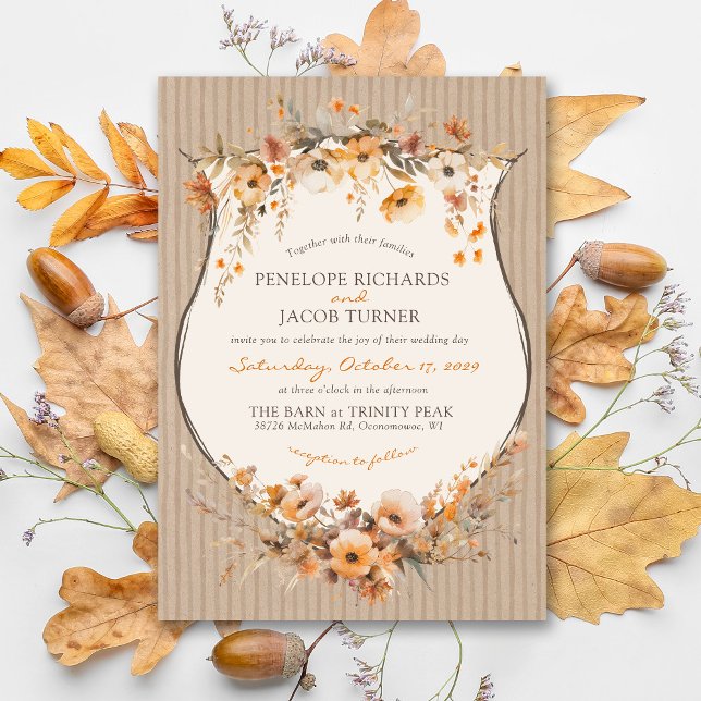 Rustic Kraft Fall Floral Autumn Leaf Brown Wedding Einladung (Von Creator hochgeladen)