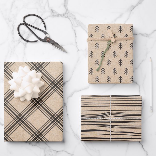 Rustic Kraft Farmhouse Urlaubspapier Geschenkpapier Set (Vorderseite)