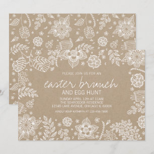 Rustic Kraft Floral Oaster Brunch & Ei Hunt Card Einladung