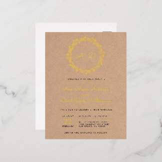 Rustic Kraft Floral Wreath Wedding Folie Einladungspostkarte