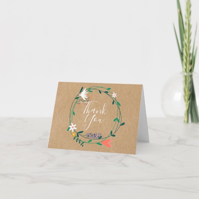 Rustic Kraft Fresh Spring Floral Garland Vielen Da Karte (Vorderseite)