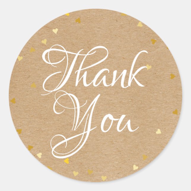 Rustic kraft gold herzen Brautparty danke Runder Aufkleber (Vorderseite)