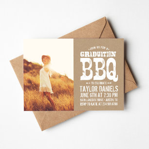 Rustic Kraft Graduation Photo BBQ Invitation