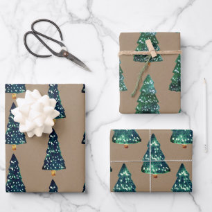 Rustic Kraft Green liess Weihnachtsbaumen auf. Geschenkpapier Set