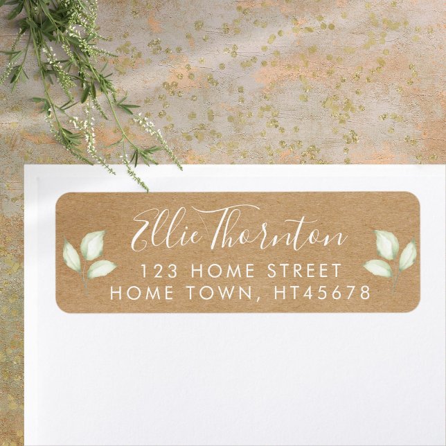 Rustic Kraft Greenery Script Name Rücksendeadresse (Rustic Kraft Greenery Script Name Return Address Label)