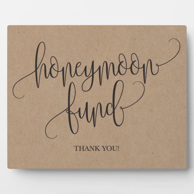 Rustic Kraft Honeymoon Fund Wedding Sign Fotoplatte (Vorderseite)