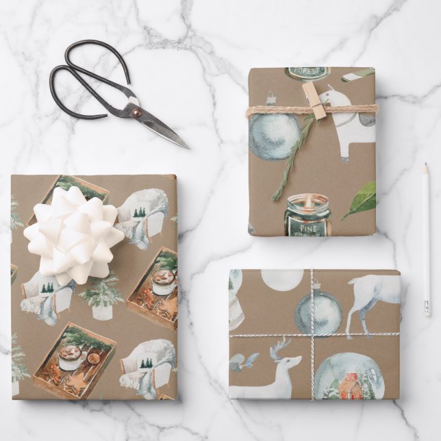 Rustic Kraft Hygge Gemütliche Weihnachtsdekoration Geschenkpapier Set (Vorderseite)