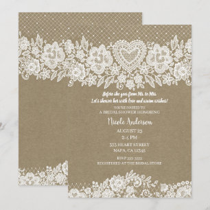 Rustic Kraft & Lace Bauernhof Brautparty Einladung