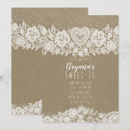 Rustic Kraft Lace Bauernhof Sweet 16 Birthday Einladung