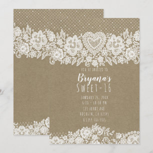 Rustic Kraft Lace Bauernhof Sweet 16 Birthday Einladung