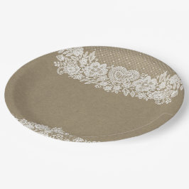 Rustic Kraft & Lace Farmhouse Barn Chic Pappteller