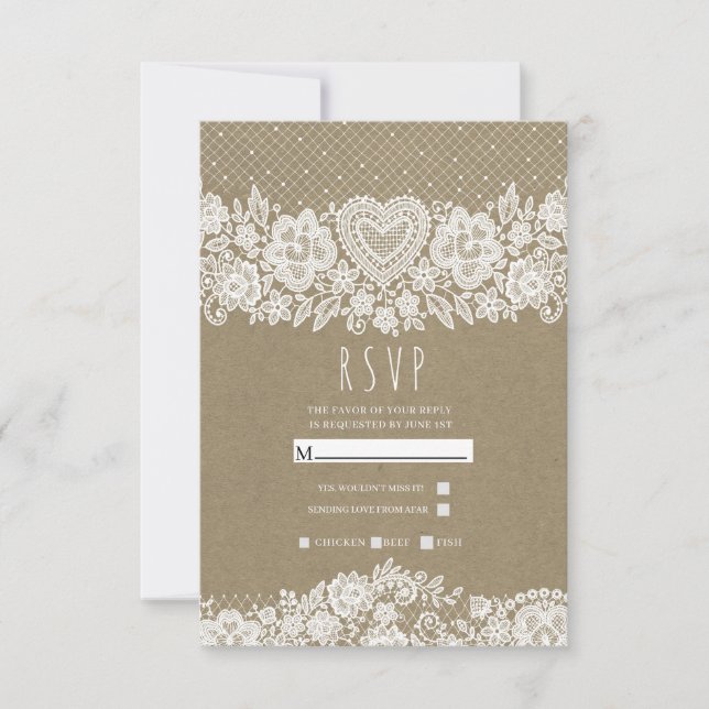 Rustic Kraft & Lace Farmhouse Grange Mariage RSVP (Devant)