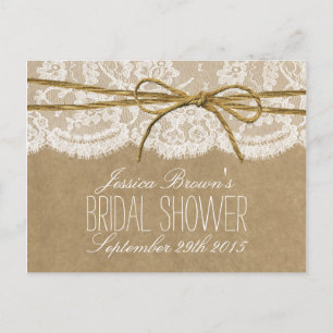 Rustic Kraft Lace Twine Bow Brautparty Rezept Einladungspostkarte