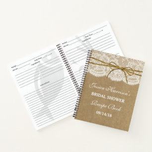 Rustic Kraft Lace Twine Bow Brautparty Rezept Notizbuch