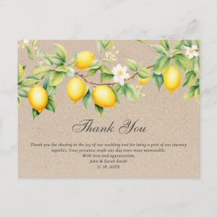 Rustic Kraft Lemon Theme Wedding Vielen Dank Postkarte