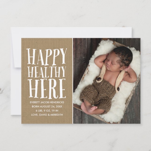 Rustic Kraft Letting Foto Geburtserklärung Ankündigung (Vorderseite)