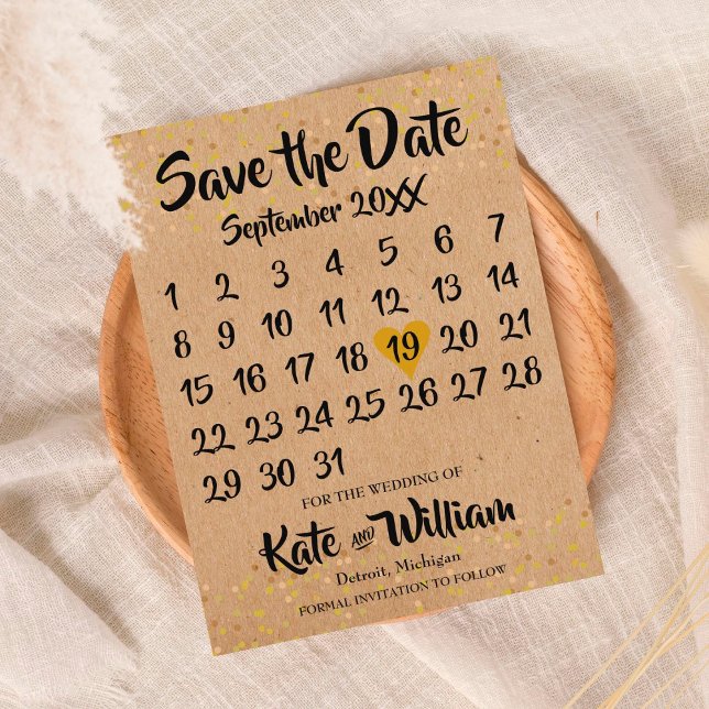 Rustic Kraft Liebe Herzkalender Save the Date Ankündigungspostkarte (Von Creator hochgeladen)
