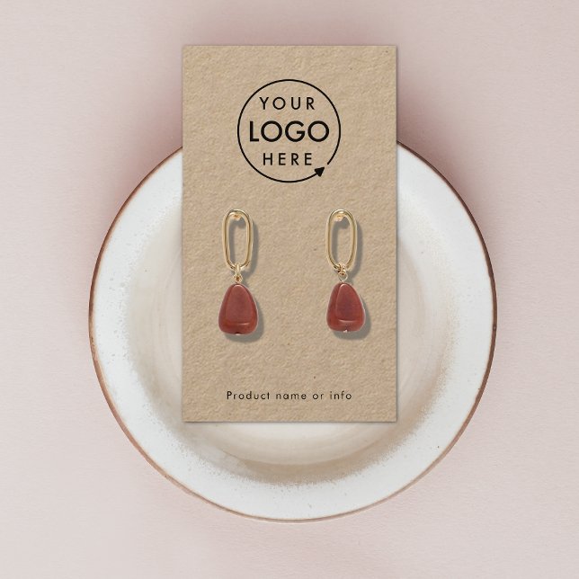 Rustic Kraft Logo Juwelierkarte Visitenkarte (Modern natural rustic kraft earring display card by Guava - clean, stylish, and customizable)