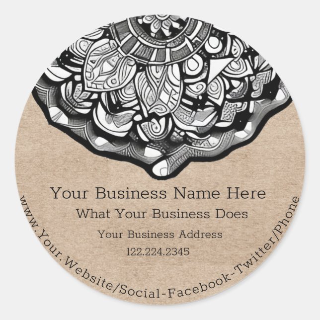 Rustic Kraft Mandala Runder Aufkleber (Vorderseite)