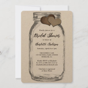 Rustic Kraft Mason Jar Burlap Hearts Brautparty Einladung