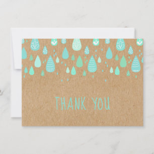 Rustic Kraft Mint Green Raindrops Skript Vielen Da Dankeskarte