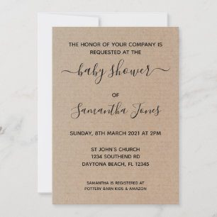 Rustic Kraft Paper Baby Shower Einladung Script