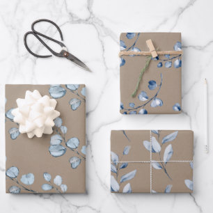 Rustic Kraft Paper Blue Eucalyptus Sprigs Geschenkpapier Set