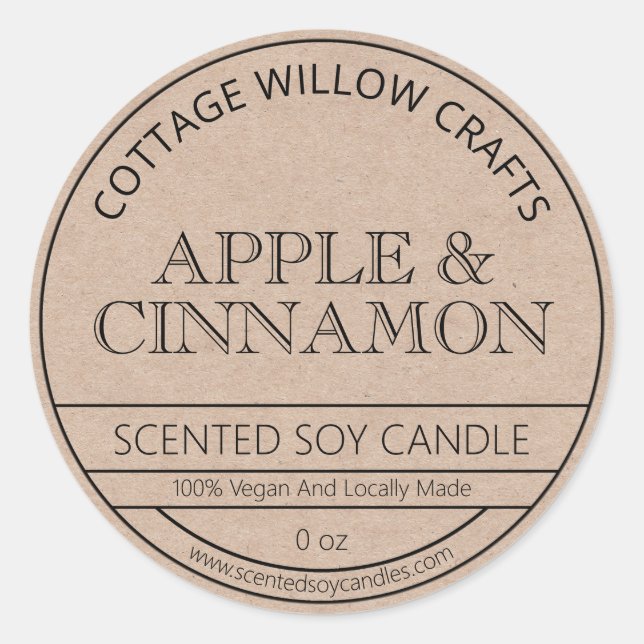 Rustic Kraft Paper Brown Soy Candle Labels Runder Aufkleber (Vorderseite)