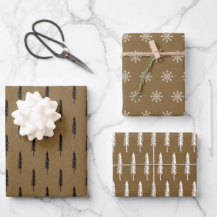 Rustic Kraft Paper Christmas Tree Muster Geschenk Geschenkpapier Set