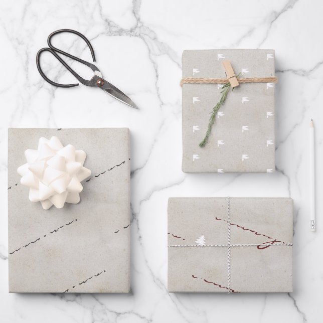 Rustic Kraft Paper Frohe Weihnachtsfeiertage Geschenkpapier Set (Vorderseite)
