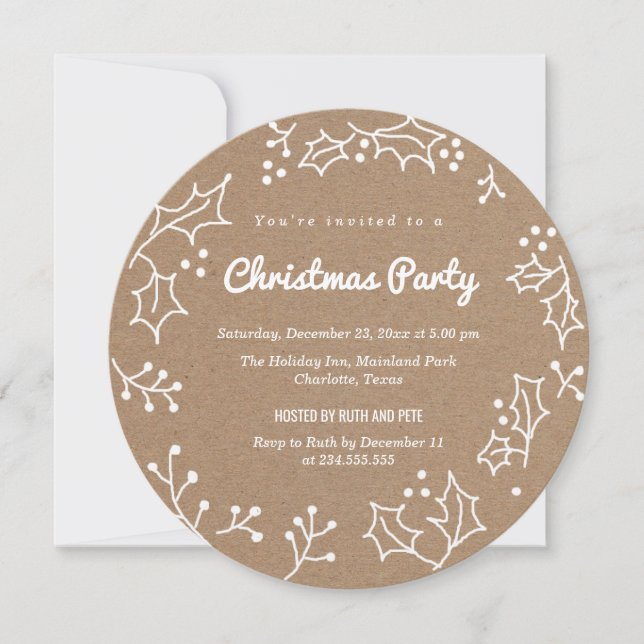Rustic Kraft Paper Garland Border Christmas Party Einladung (Vorderseite)