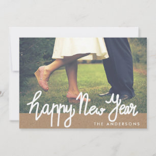 Rustic Kraft Paper Happy New Year Typografy Foto Feiertagskarte