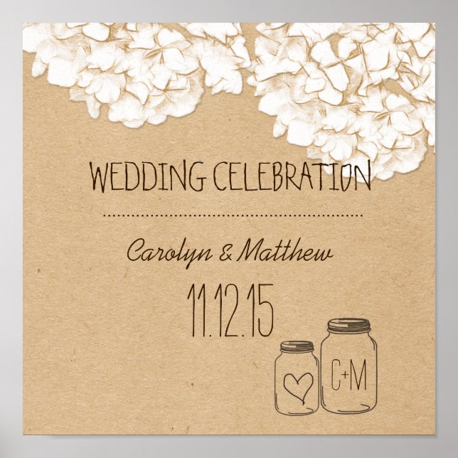 Rustic Kraft Paper Hydrangeas Floral Wedding Poster (Vorne)