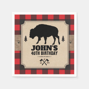Rustic Kraft Paper Look Buffalo Kariert mit Bison Serviette