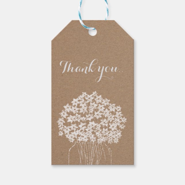 Rustic Kraft Paper Mason Jar Floral Wedding Geschenkanhänger (Vorderseite)