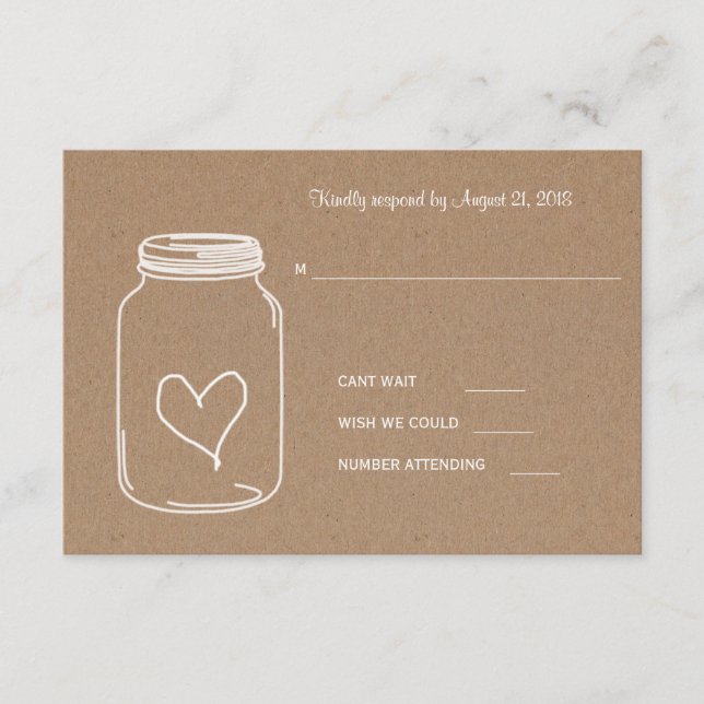 Rustic Kraft Paper Masonjar Heart Wedding RSVP (Vorderseite)