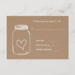 Rustic Kraft Paper Masonjar Heart Wedding RSVP Karte