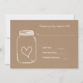 Rustic Kraft Paper Masonjar Heart Wedding RSVP Karte