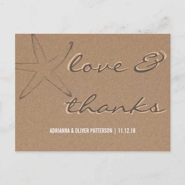 Rustic Kraft Paper Starfish Wedding Danke Postkarte (Vorderseite)